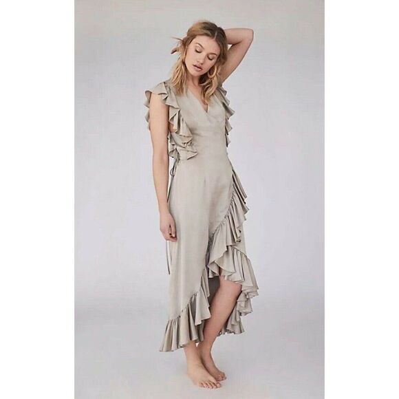 NEW SHONA JOY Sz 4 S ZEPHYR RUFFLE WRAP MIDI DRESS - Picture 3 of 3